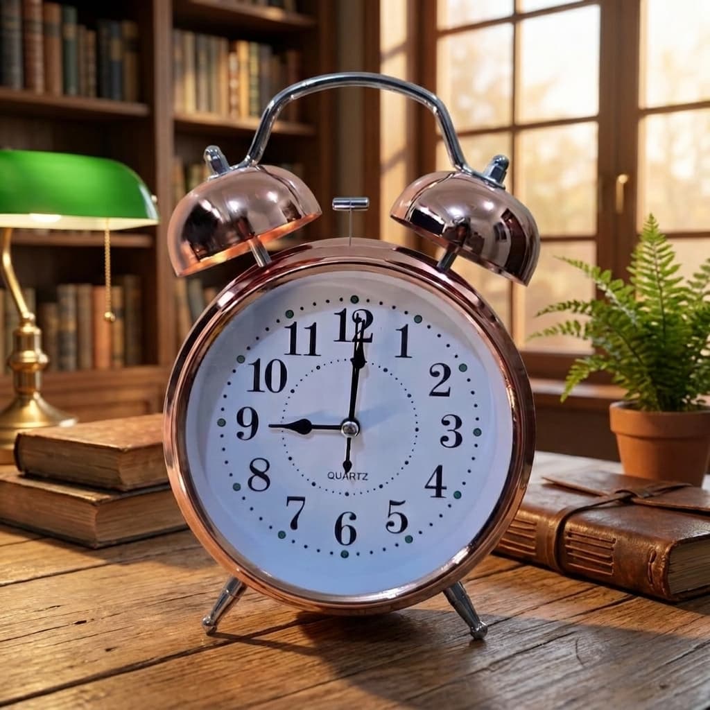 Vintage Rose Gold Twin Bell Alarm Clock Quartz Table Desk Clock 15×21cm Sajha Cart Gift Shop