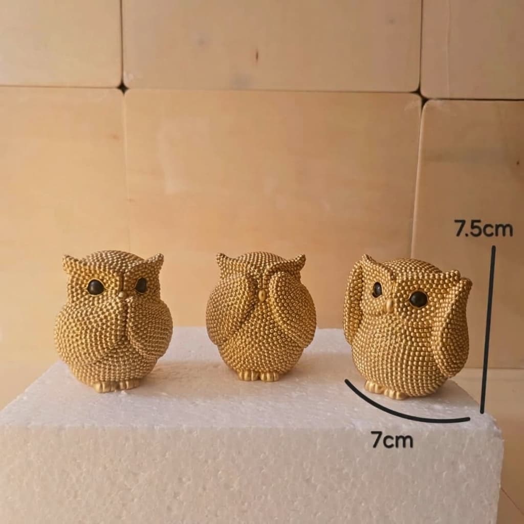Owl Figurine Set of 3 Decorative Showpieces, Cute Owl Statue for Home, Living Room, Bedroom, Office & Table Decor, Gold and White Design Sajha Cart Gift Shop