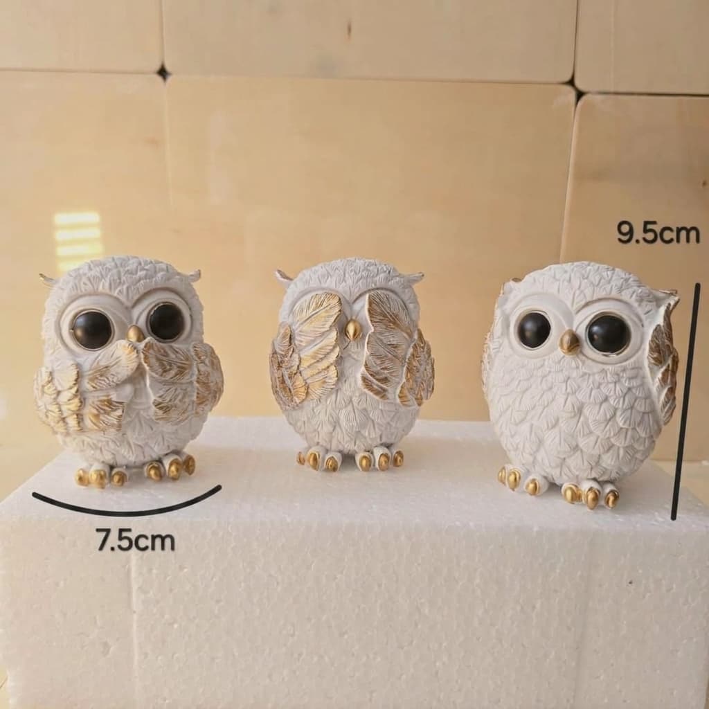 Owl Figurine Set of 3 Decorative Showpieces, Cute Owl Statue for Home, Living Room, Bedroom, Office & Table Decor, Gold and White Design Sajha Cart Gift Shop