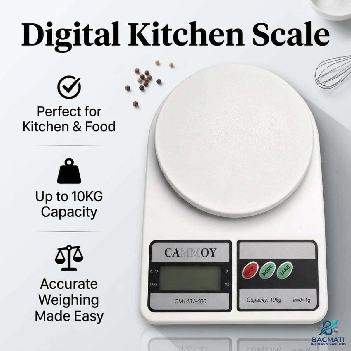 10Kg Digital Weighing Machine | Electronic Kitchen Weight Scale | Food Weighing Scale | Digital Weight Machine for Home & Kitchen