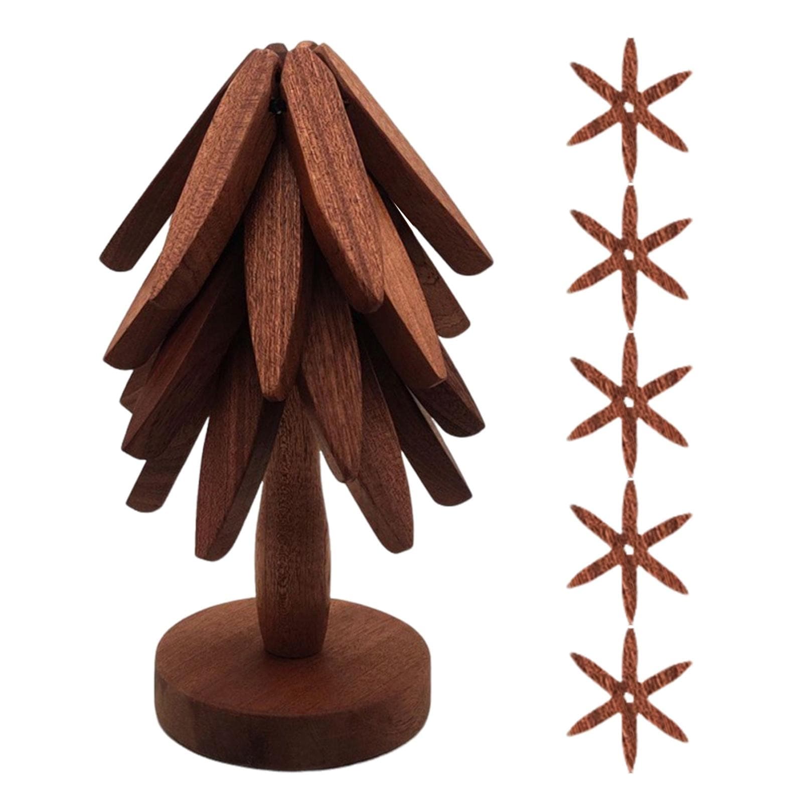 Modeow Wooden Trivet and Coaster Set | Multifunctional 5pcs Hot Dish Holder | Tree Shape Design