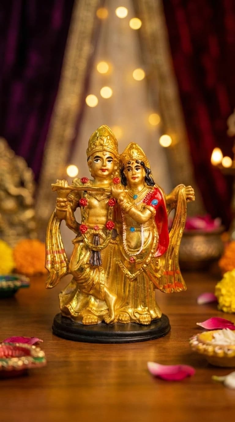 Radha Krishna Idol Statue for Home Decor, Pooja Room & Temple – Decorative Hindu God Murti Showpiece Gift | Sajha Cart Gift Shop