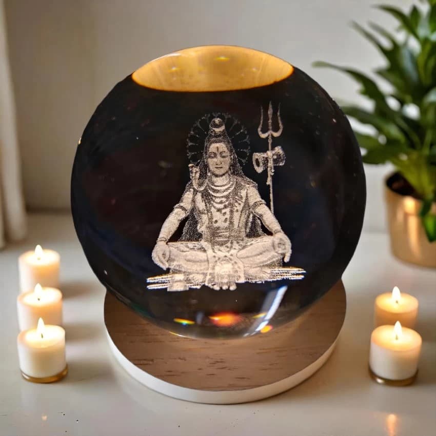 3D Crystal Ball Night Stand Lamp | Moon | Galaxy | Lord Krishna | Lord Ganesh | Unicorn Horse