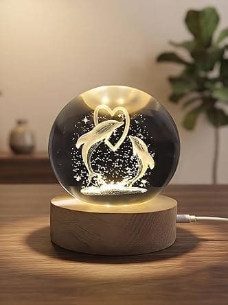 Sajha Cart Gift Shop Couple Crystal Ball LED Night Lamp with Wooden Base  | Anniversary, Wedding & Valentine's Gift