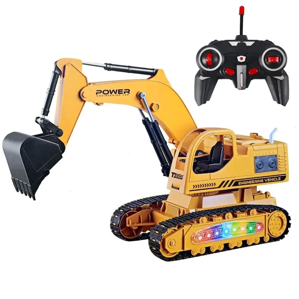RC Bulldozer Toy | Rechargeable Excavator Truck with Remote Control and LED Lights