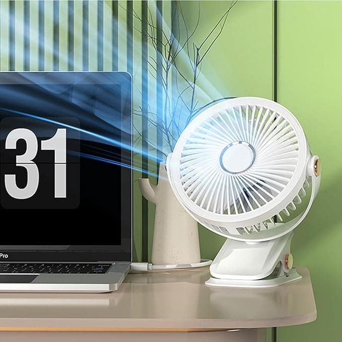 USB Battery Powered Clip-on Fan with Night Light | Portable Desk Fan for Home and Office