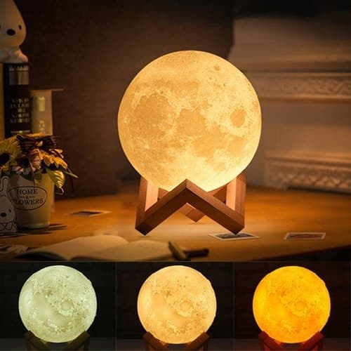 3D Moon Lamp | LED Moon Light | 13 Cm | Wooden Base | Color Changing