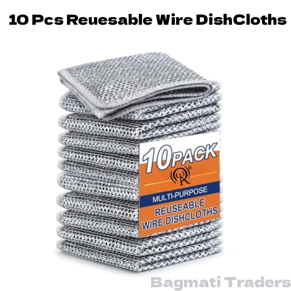 Pack of 10 Stainless Steel Wire Dishwashing Rags | Non-Scratch Kitchen Scrubber