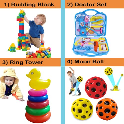 Kids Toy Combo Set | 29 pcs Building Blocks | Doctor Set Toy | 5 Ring Tower | Soft Moon Ball