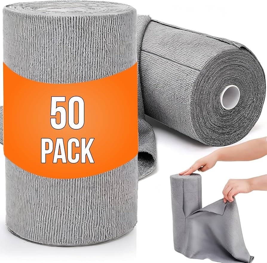Pack of 50 Microfiber Cleaning Cloths | Reusable Kitchen Towels | Super Soft