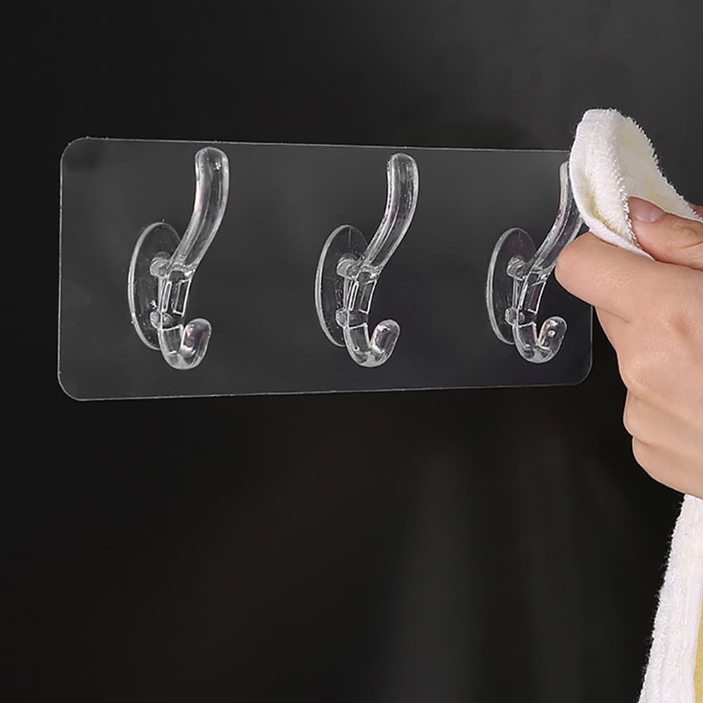 Self Adhesive Transparent 6 Hook Wall Hanger Organizer | Kitchen Bathroom Storage Solution