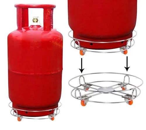 Heavy Duty Gas Cylinder Trolley Stand | Stainless Steel | 4 Plastic Wheels