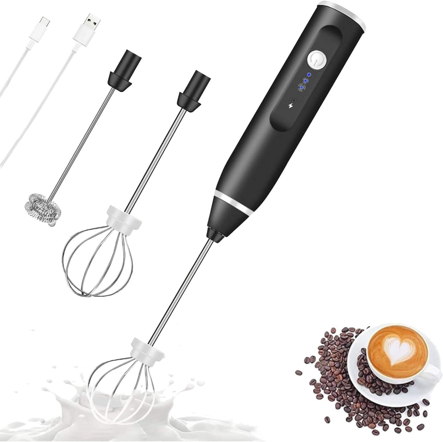 Electric Rechargeable Milk Frother | Stainless Steel Hand Blender | Portable Foam Maker