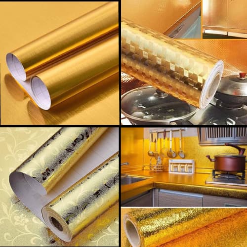 3M Kitchen Aluminum Wall Sticker | Oil-Proof Self-Adhesive | Gold Silver Designs