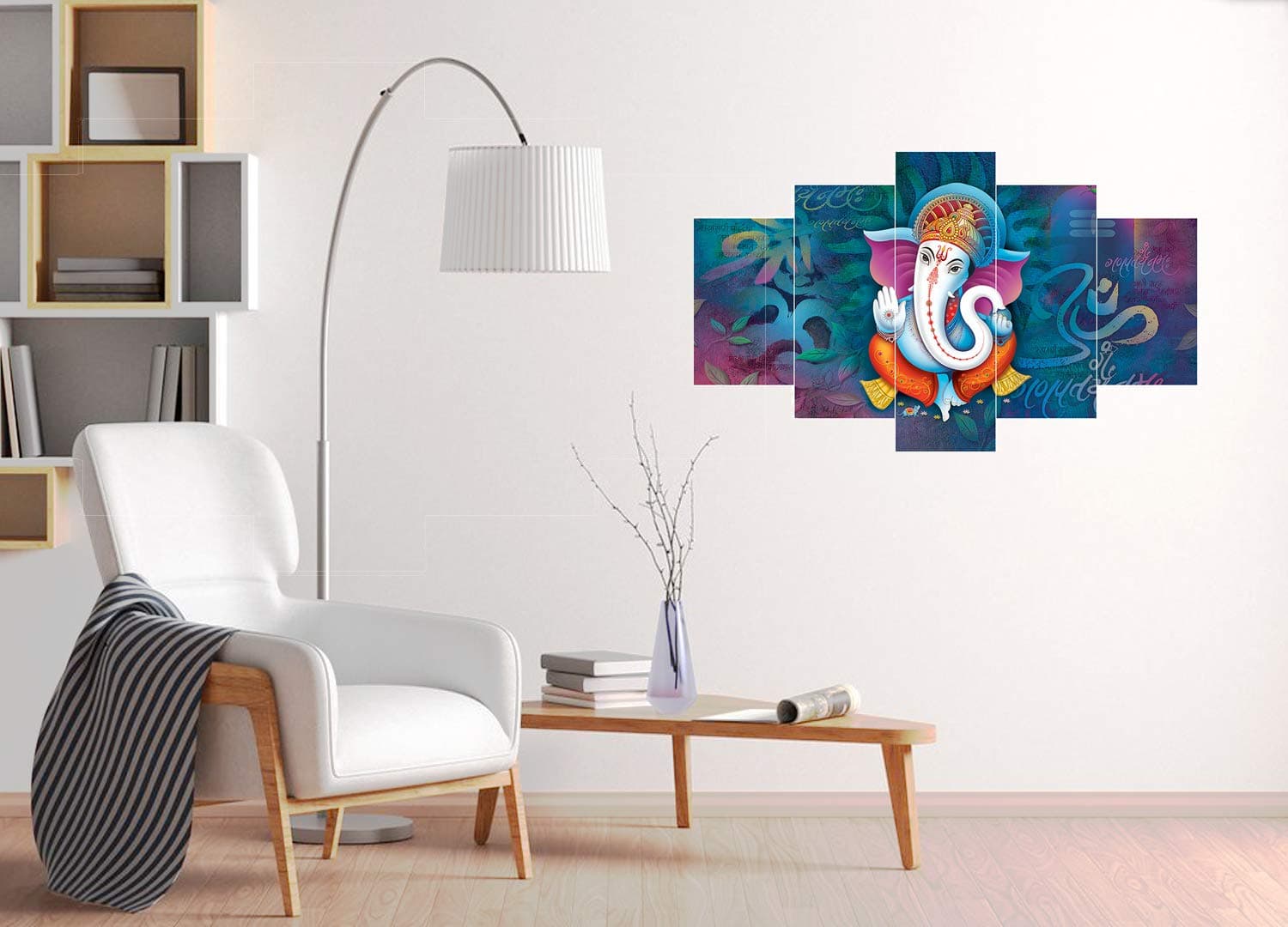 5 Panel Lord Ganesh Canvas Wall Art | Spiritual Home Decor | Modern Wall Art