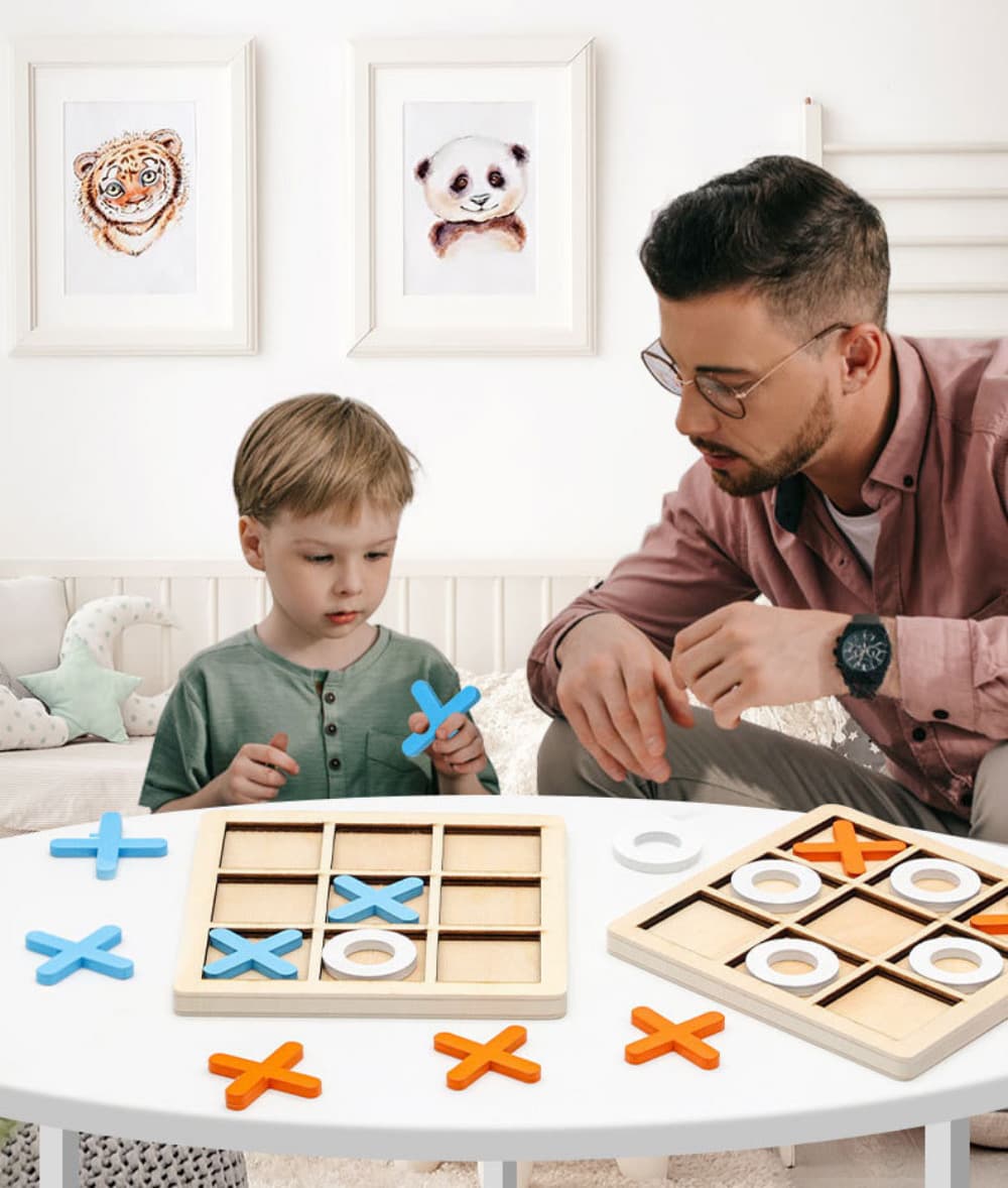 Montessori Wooden Tic Tac Toe Game | Mini Chess Toy for Kids