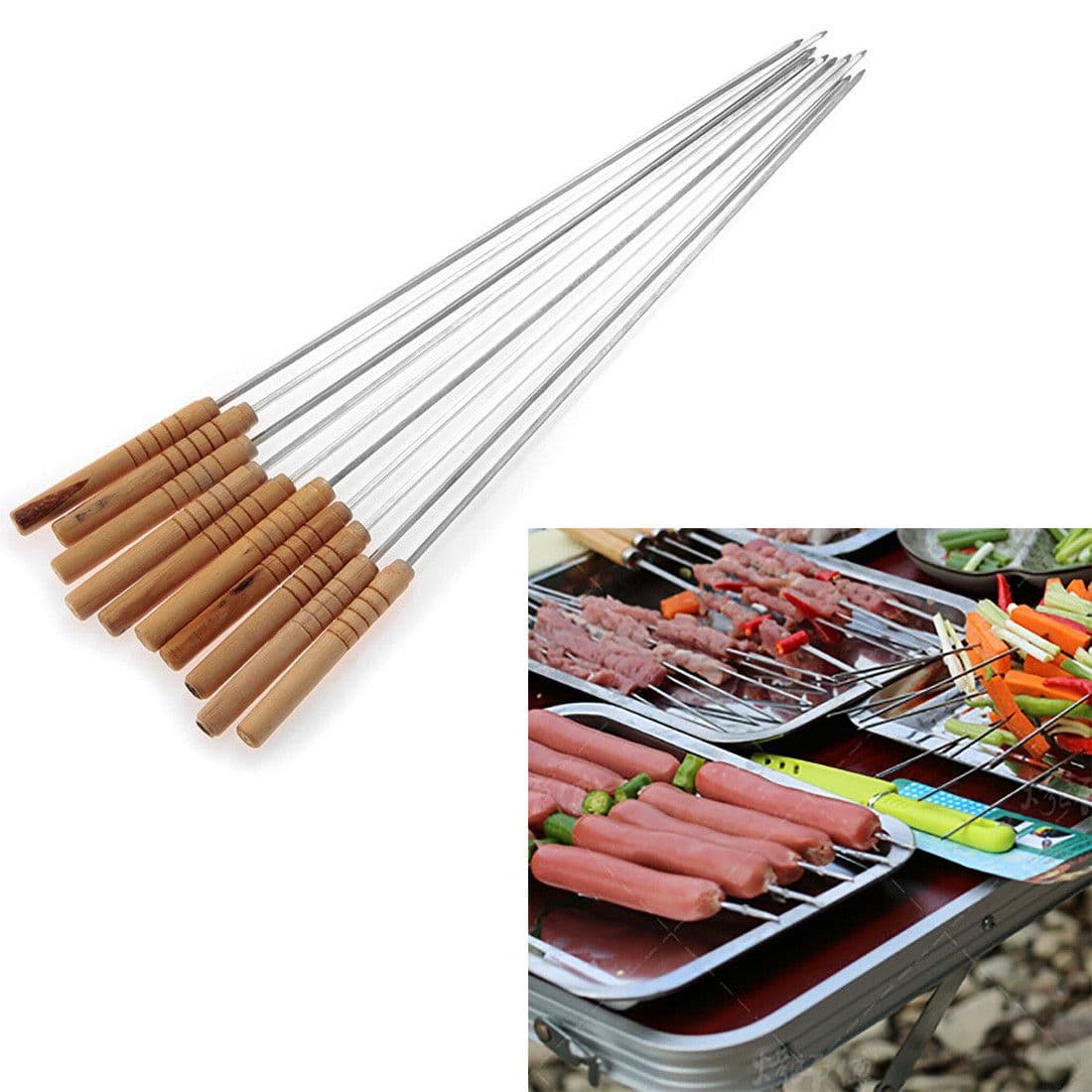 12 Pcs Stainless Steel Barbecue Skewers | BBQ Skewers for Grilling | Durable Skewers for Meat and Vegetables