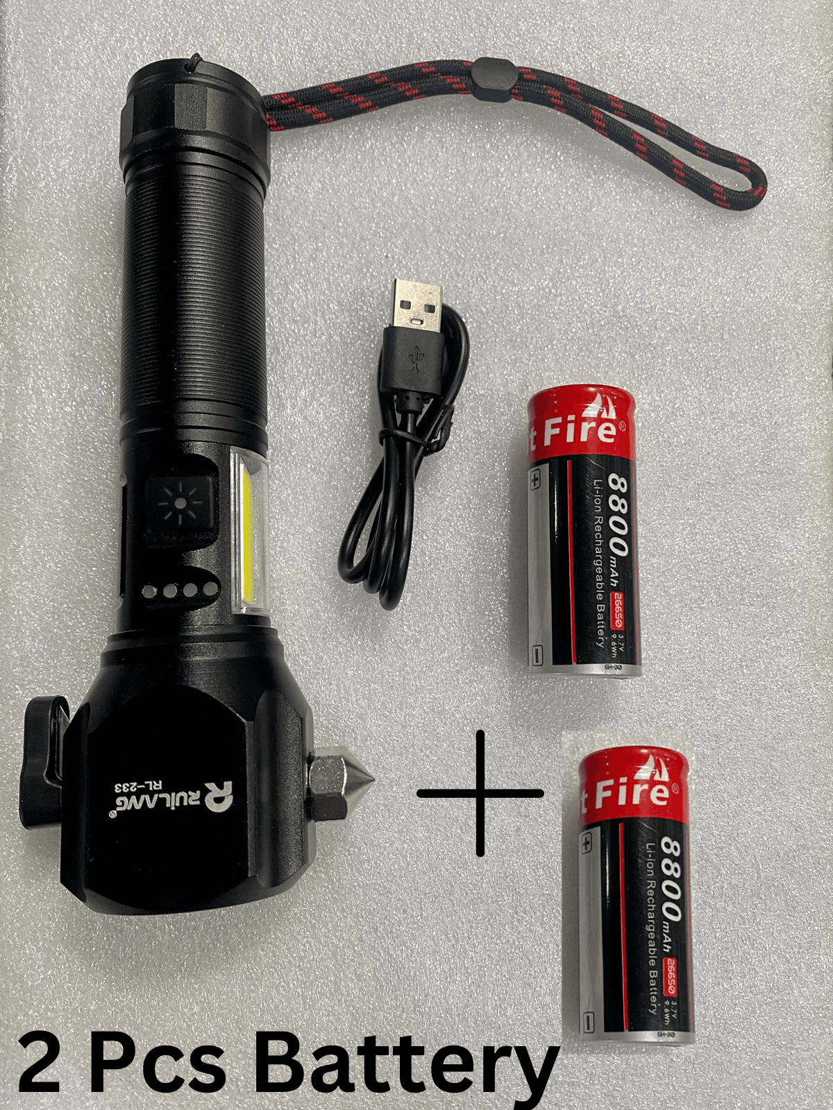 Ruilang Multifunctional Rechargeable Torchlight | 12000mAh Rechargeable Torch (2 Pcs Battery)