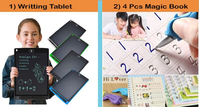 LCD Writing Tablet 8 Inch | 4 Pcs Magic Sank Books Combo | Educational Toy for Kids