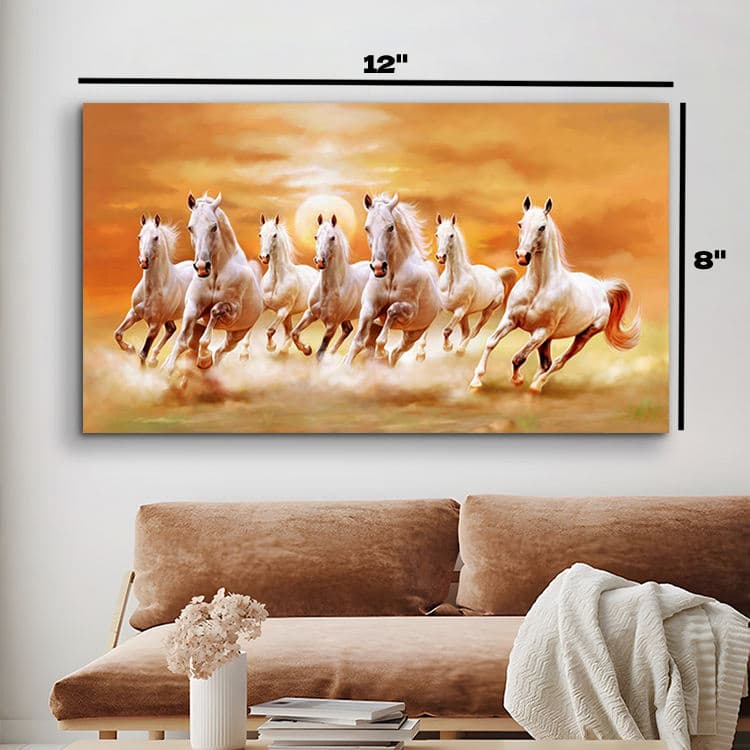 Single Panel Seven White Horses Canvas Print | Matte Cotton Art | Home Decor