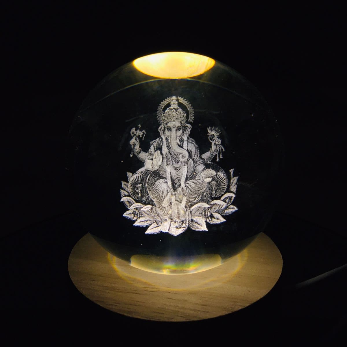 3D Decor Crystal Ball LED Night Light | Lord Ganesh Night Lamp | USB Powered