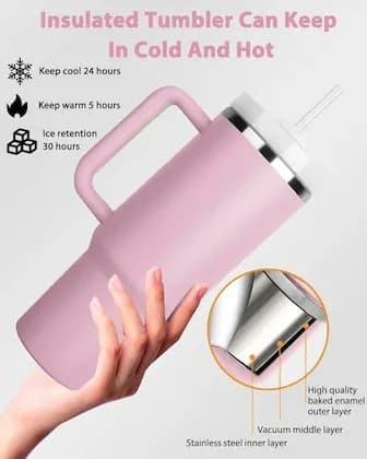 Stainless Steel Vacuum Insulated Tumbler with Straw and Handle | 1200 ml Leakproof Travel Mug | Reusable Double Walled Coffee Cup