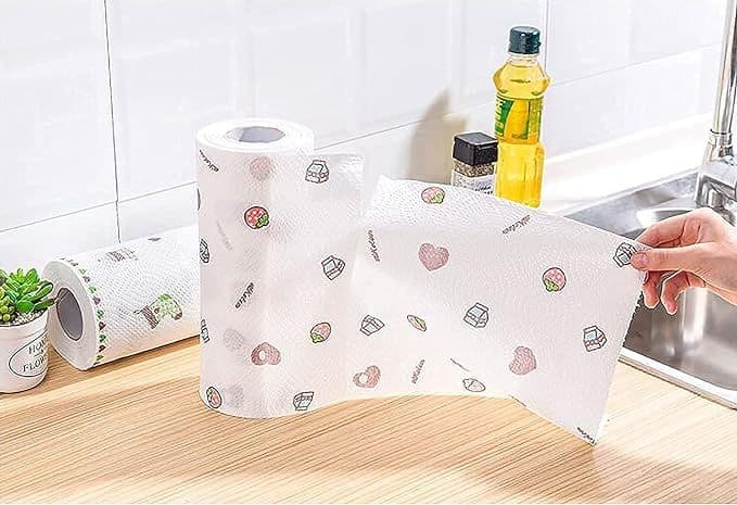 Non-Woven Reusable Kitchen Tissue Roll | Washable Oil Absorbing Paper | 50 Sheets Special Towel