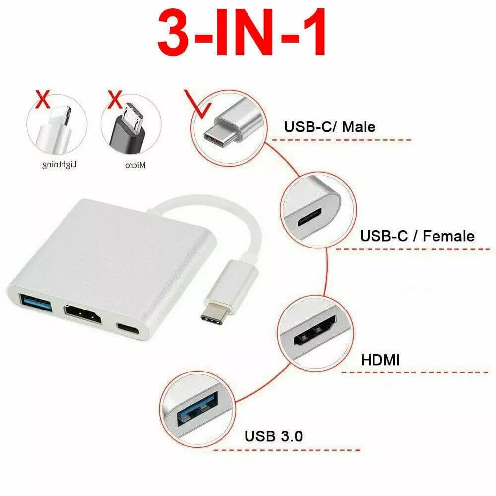 4K USB-C to HDMI Adapter with USB and Type-C Charging Port