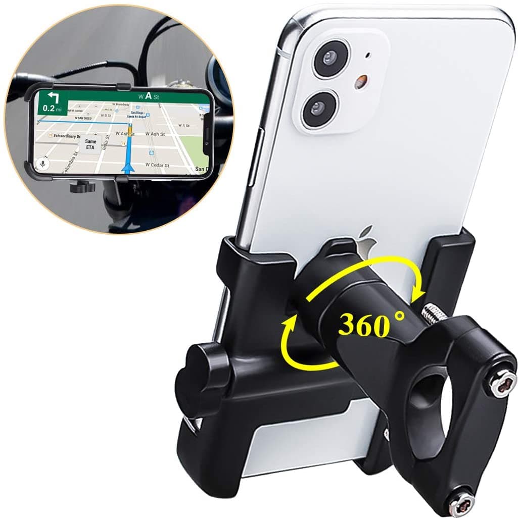 360 Degree Full Metal Motorcycle Phone Holder | Universal Bicycle Cellphone Mount | Durable Alloy Design