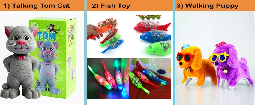 Baby Toy Combo Set | Talking Tom Cat | Musical Fish Toy | Walking Puppy Toy