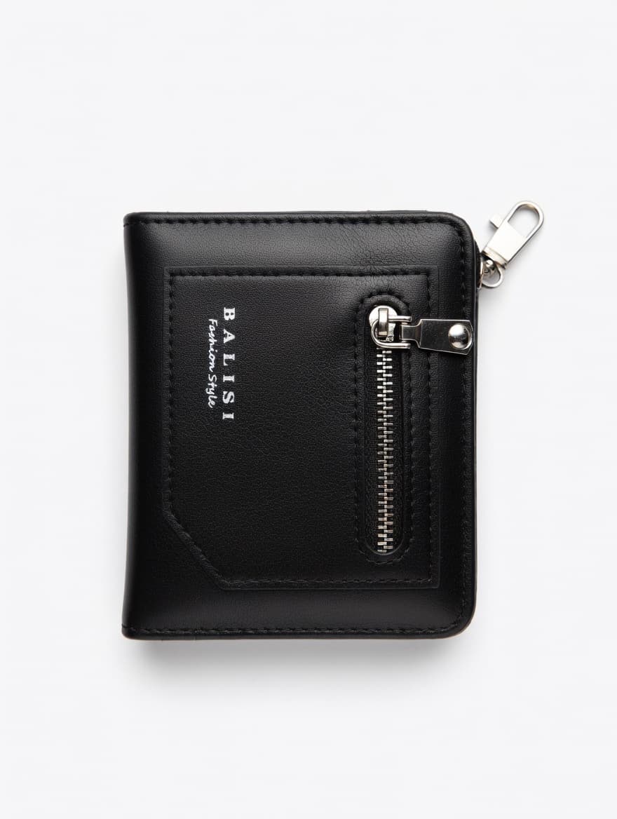 Balisi Black Round Chain Wallet | Stylish Leather Purse | Trendy Accessory