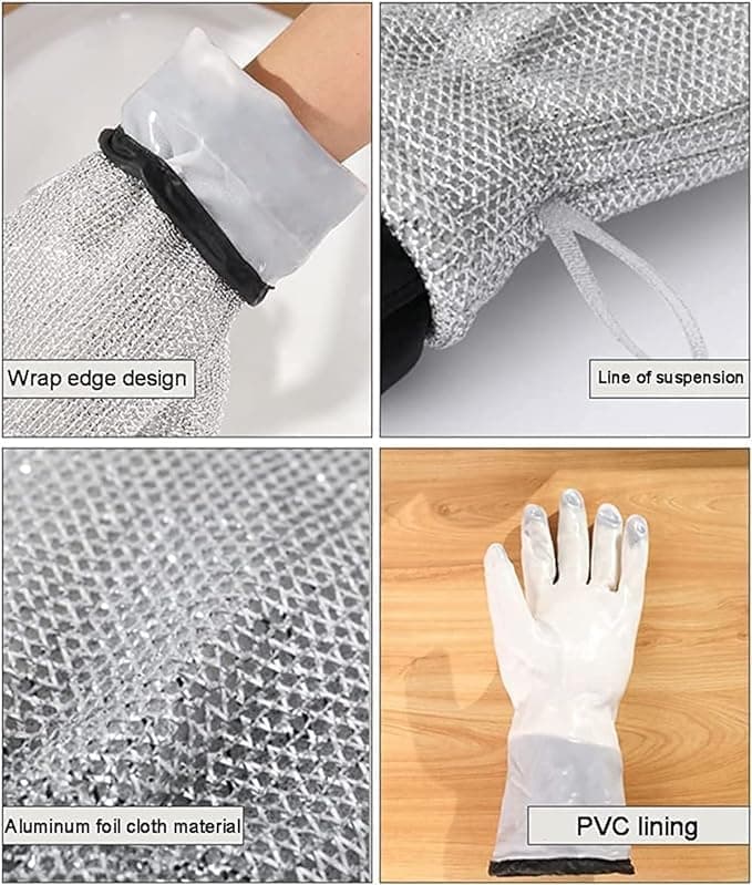Multifunctional Steel Wire Dishwashing Gloves | Insulated Waterproof Kitchen Cleaning Gloves | 2 Pcs