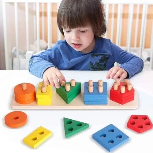 5 Shapes Geometric Board Blocks | Educational Wooden Toy for Kids