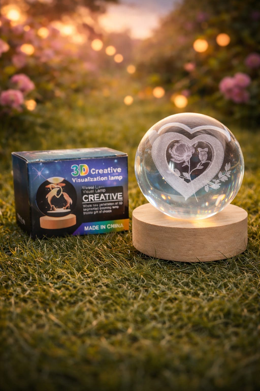 3D Crystal Ball Night Lamp | LED Rose Heart Design Light | Decorative Gift Lamp