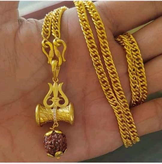 Pure Gold Plated Chain with Mahadev Damaru Locket | Lightweight Jewelry | Elegant Design