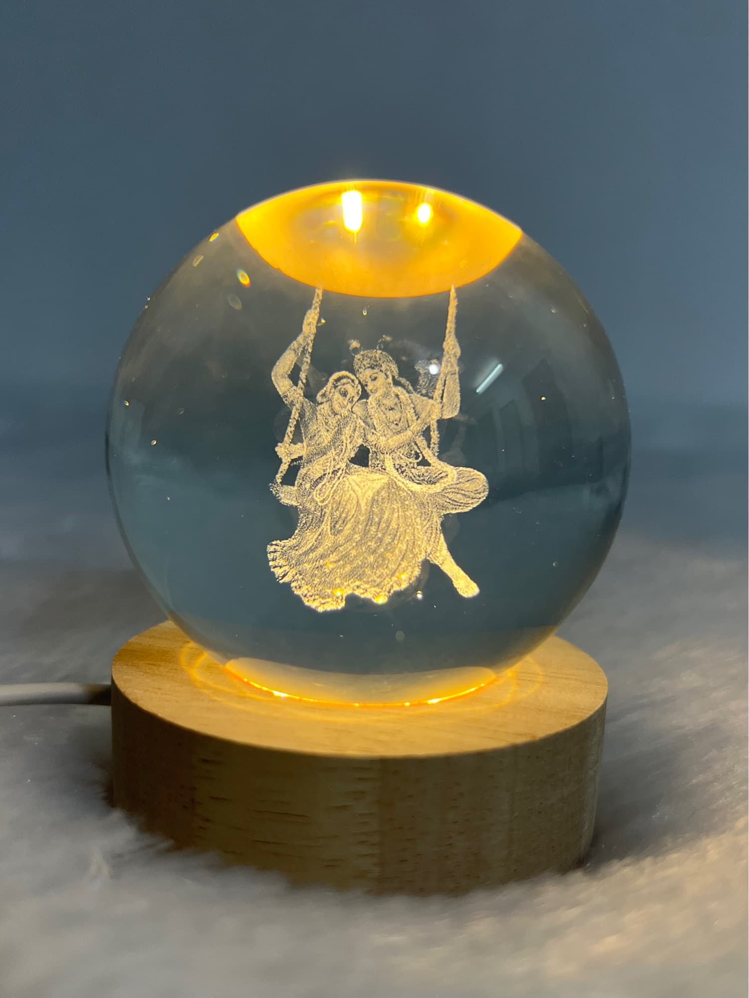 Radha Krishna 3D LED Crystal Ball Night Light | Decorative Spiritual Lamp | Unique Gift Item